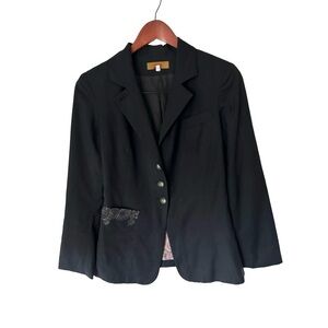 Kenzo jungle lana wool women navy blazer size 36 embroidered pocket